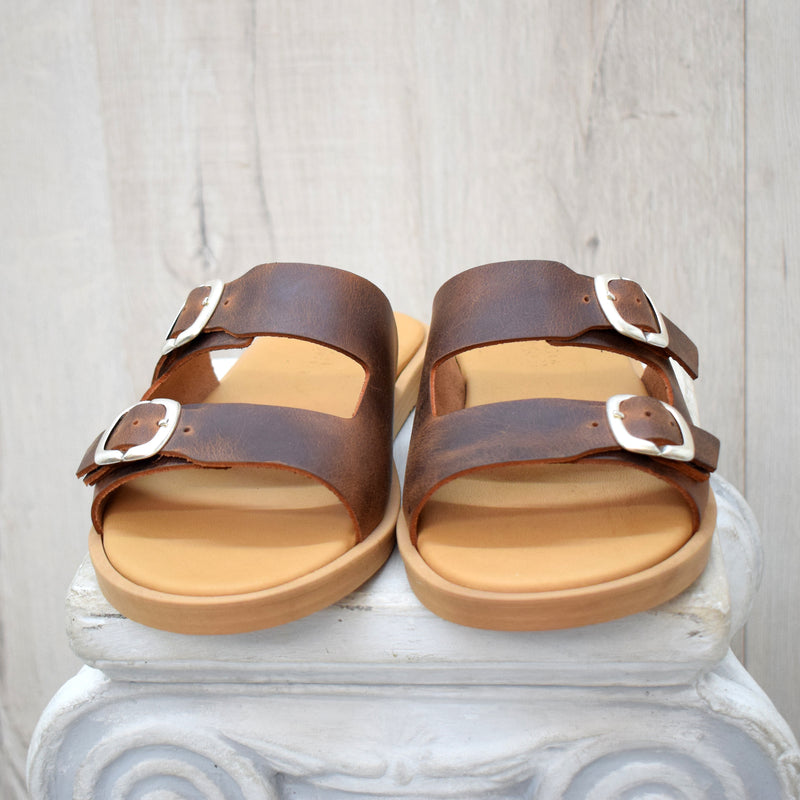 Men's Leather Slide Sandals – Handmade Black Buckle Sandals