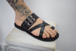 Leather sandals - slipers Men, Thongs BLACK Color, leather sole - insole
