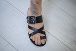 Leather sandals - slipers Men, Thongs BLACK Color, leather sole - insole