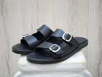 Men's Leather Slide Sandals – Handmade Black Buckle Sandals
