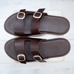 Men's Leather Slide Sandals – Handmade Black Buckle Sandals
