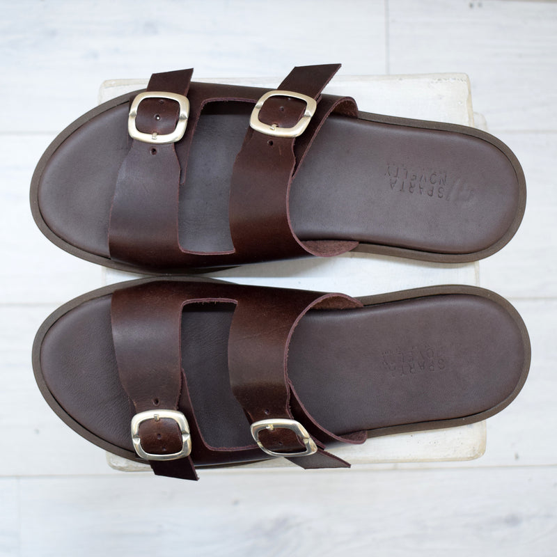 Men's Leather Slide Sandals – Handmade Black Buckle Sandals