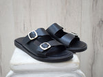 Men's Leather Slide Sandals – Handmade Black Buckle Sandals