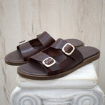 Men's Leather Slide Sandals – Handmade Black Buckle Sandals