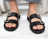 Men's Leather Slide Sandals – Handmade Black Buckle Sandals