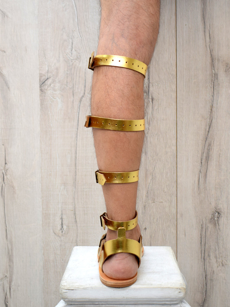 Mens gold gladiator sandals deals