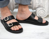 Men's Leather Slide Sandals – Handmade Black Buckle Sandals