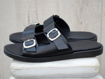 Men's Leather Slide Sandals – Handmade Black Buckle Sandals