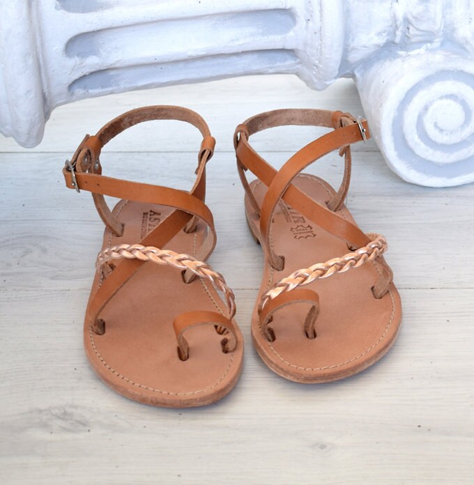 Handmade sandals, natural tan sandals, summer Ancient Greek sandals, handmade sandals, Quality Genuine Leather, ELAFONISI