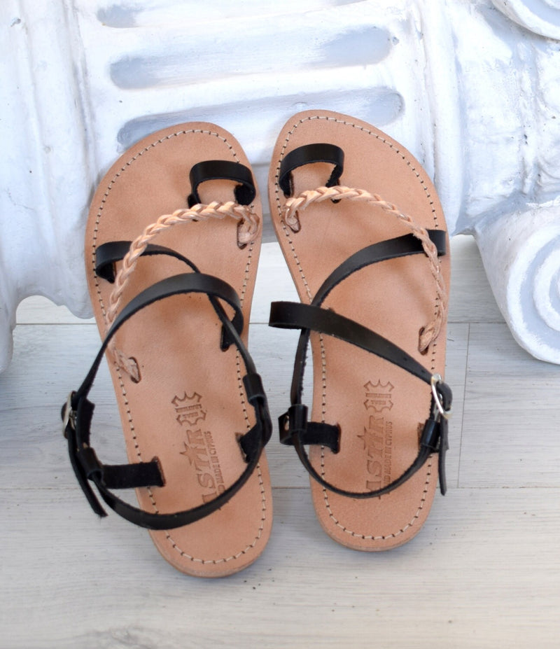 braid leather, handcrafted, leather Genuine Leather, Greek handmade leather sandals, flats, handmade sandals, grecian sandals, ELAFONISI