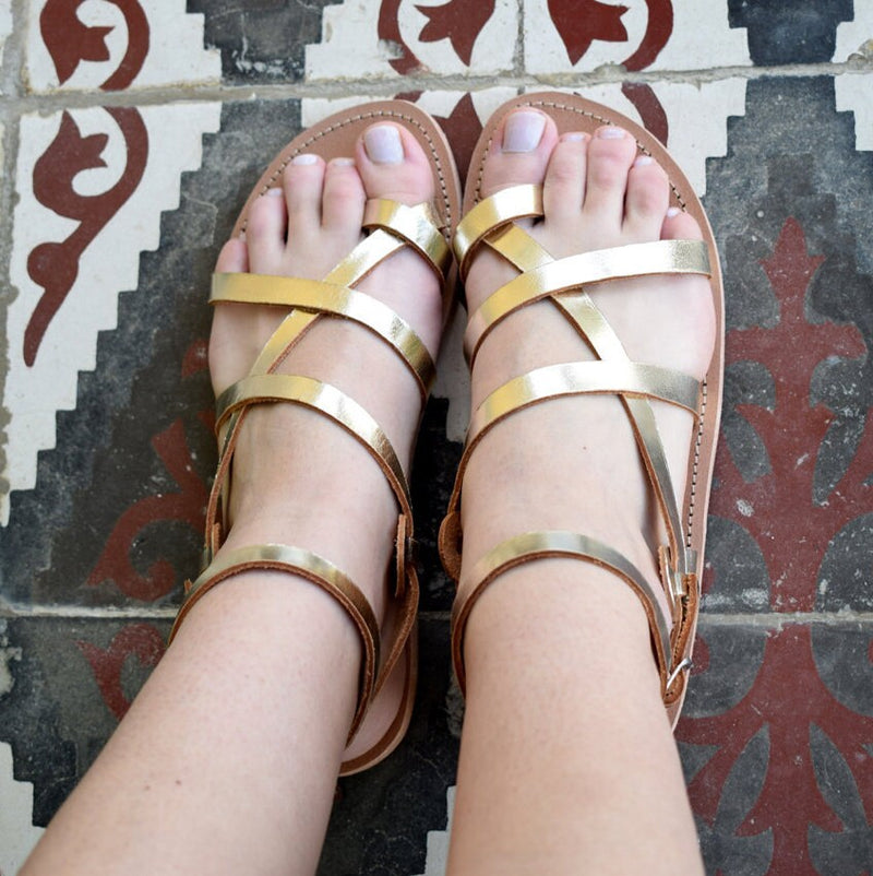 Greek handmade, Gold sandals, Women flats, Wedding Sandals, gladiator sandals, Strappy sandals, Ankle strap, Ankle cuff sandals, IRKALLA
