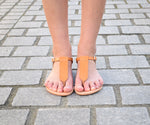 Ancient greek sandals, Tan sandals, T-strap sandals, Greek leather sandals, womens leather sandals, flat sandals AGAPI sandals,