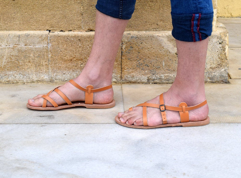 Natural tan sandals, Hippie gladiator sandals, Bohemian leather sandal –  Sparta Novelty