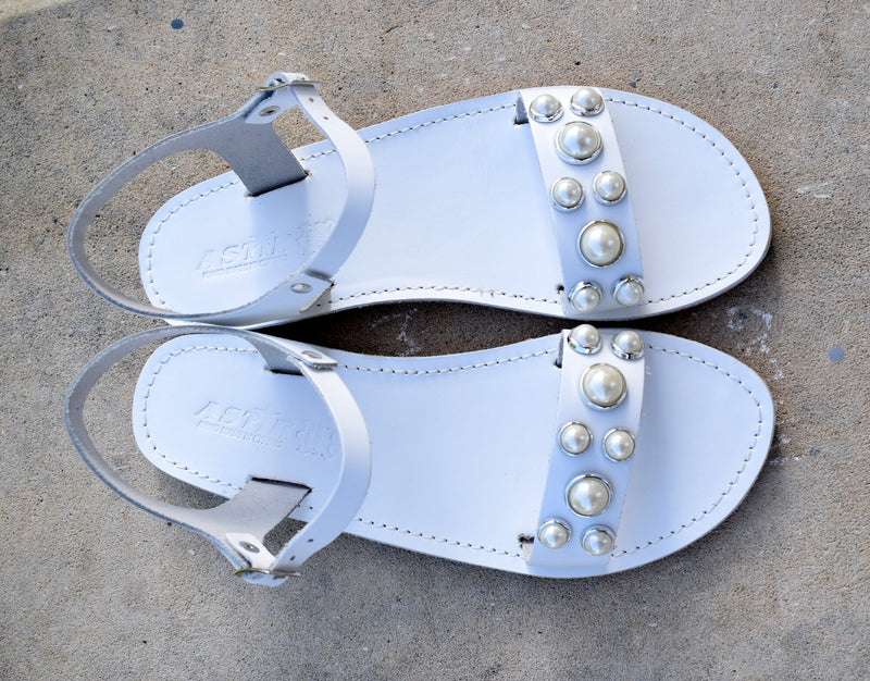 Decorated sandals, flat wedding sandals, pearls sandals, wedding sandal, bridals sandals, beaded sandals, beach bride sandals, KLEOPATRA
