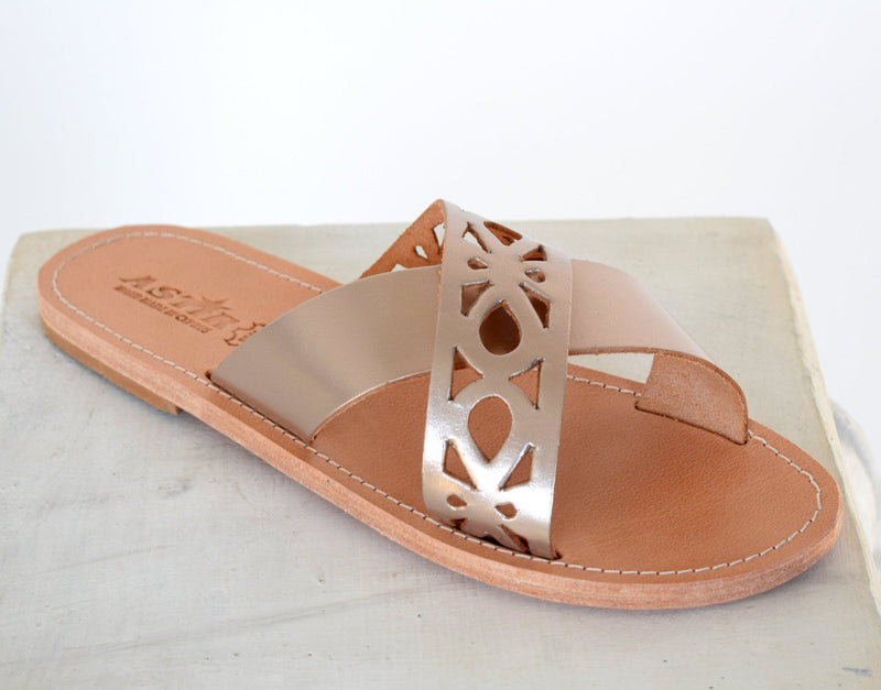 Ancient Greek leather sandals, Greek Women Slide Sandals, Leather Sandals, Women Leather Slide Sandals, Slip on sandals, ORCHIDEA