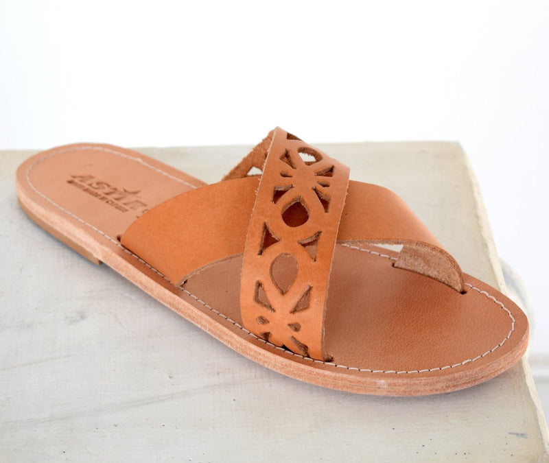 Ancient Greek leather sandals, Greek Women Slide Sandals, Leather Sandals, Women Leather Slide Sandals, Slip on sandals, ORCHIDEA