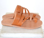 leather sandals, strap sandals with toe ring, Ancient Greek handmade leather shoes, greek style sandals, Thong sandals, Tan Sandals,