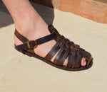 Closed toe Men Handmade greek sandals High Quality Vegetable tanned Genuine Leather Free shipping Gift For Men Color Brown Man Summer Shoes