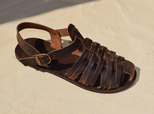 Closed toe Men Handmade greek sandals High Quality Vegetable tanned Genuine Leather Free shipping Gift For Men Color Brown Man Summer Shoes