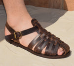 Closed toe Men Handmade greek sandals High Quality Vegetable tanned Genuine Leather Free shipping Gift For Men Color Brown Man Summer Shoes