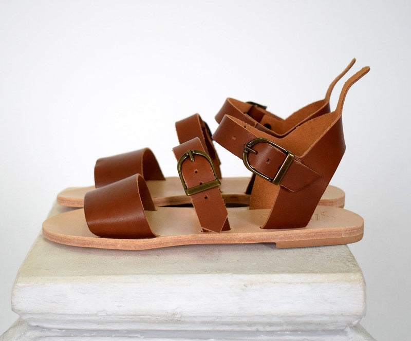 Leather Sandals Women, Handmade in brown color, Sparta sandals.