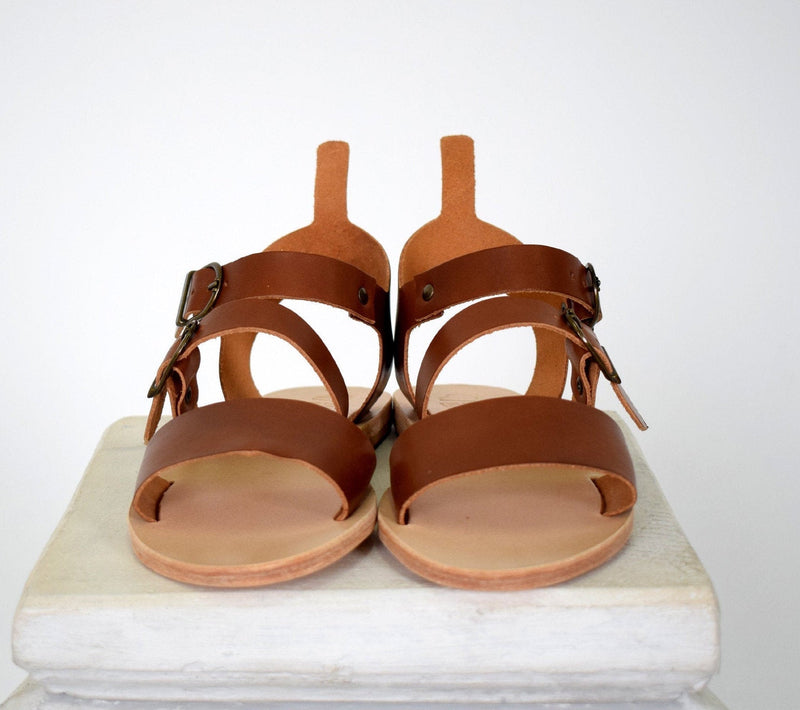 Leather Sandals Women, Handmade in brown color, Sparta sandals.