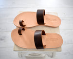 Flip flop men Greek Leather sandals, slipers Men, Thongs brown Color, leather sole - insole