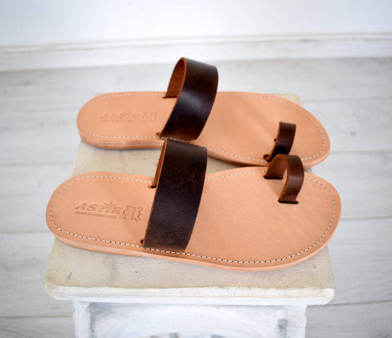 Flip flop men Greek Leather sandals, slipers Men, Thongs brown Color, leather sole - insole