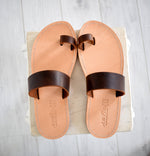 Flip flop men Greek Leather sandals, slipers Men, Thongs brown Color, leather sole - insole