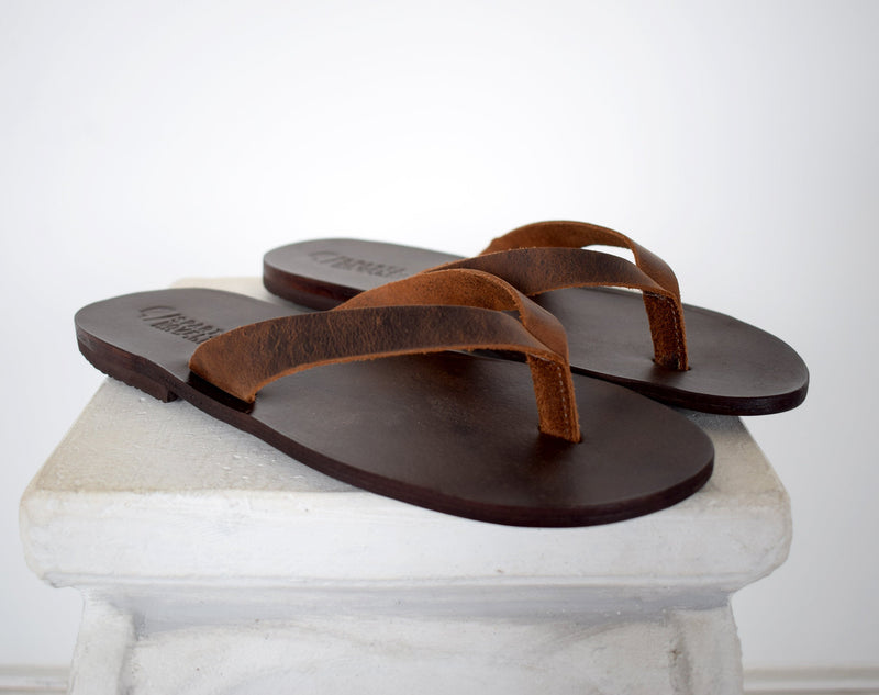 Flip flop Greek Leather sandals - slipers Men, Thongs brown Color, leather sole - insole