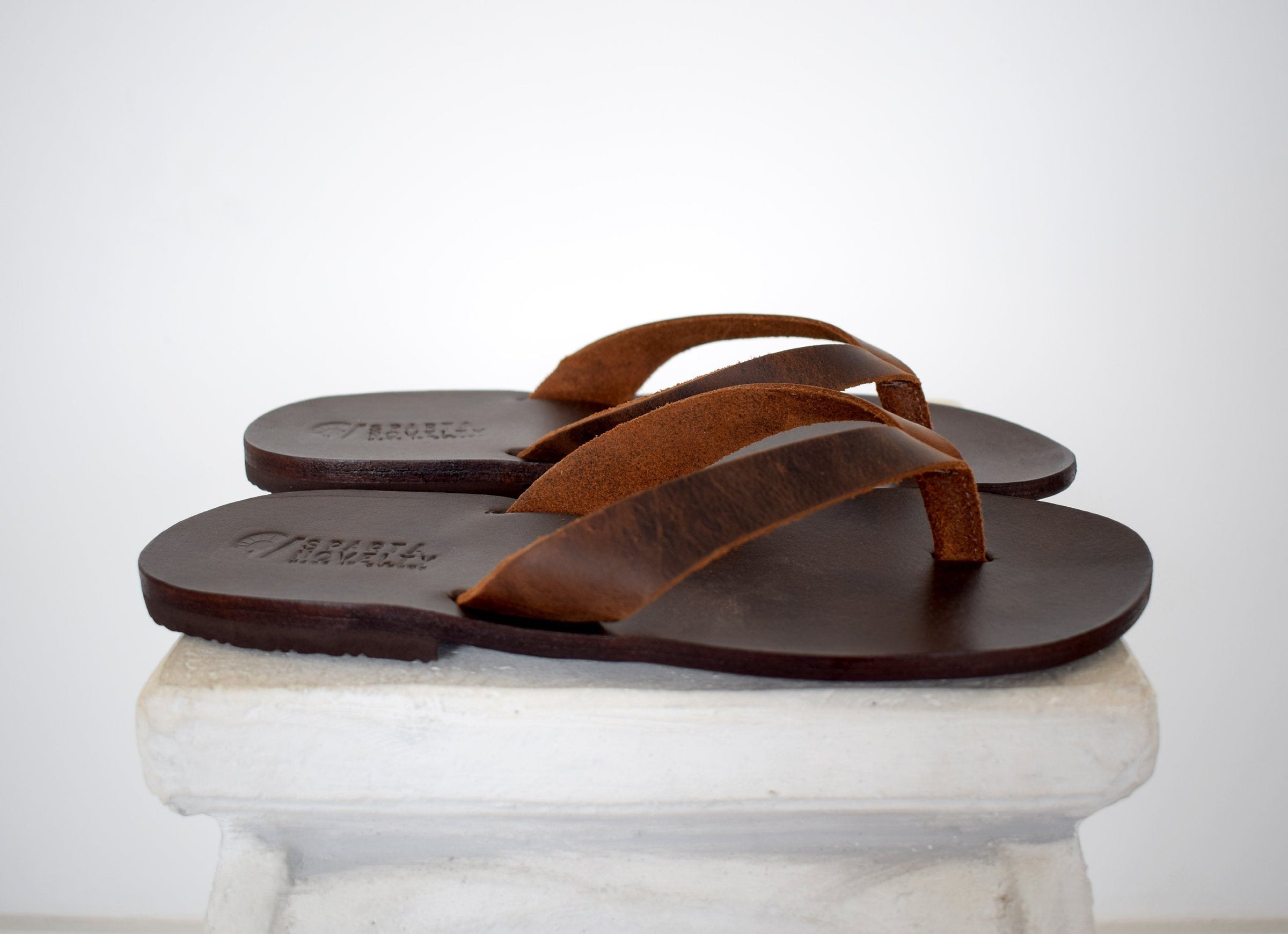 Flip flop Greek Leather sandals - slipers Men, Thongs brown Color