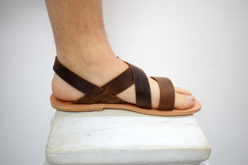 Men Handmade leather Sandals, Summer Sandals, Brown Greek Sandals, Sparta Sandals