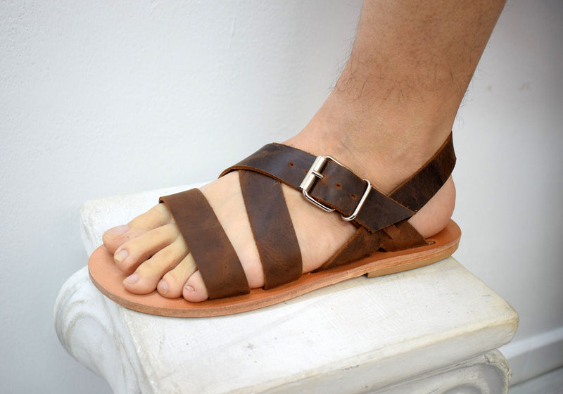 Men Handmade leather Sandals, Summer Sandals, Brown Greek Sandals, Sparta Sandals