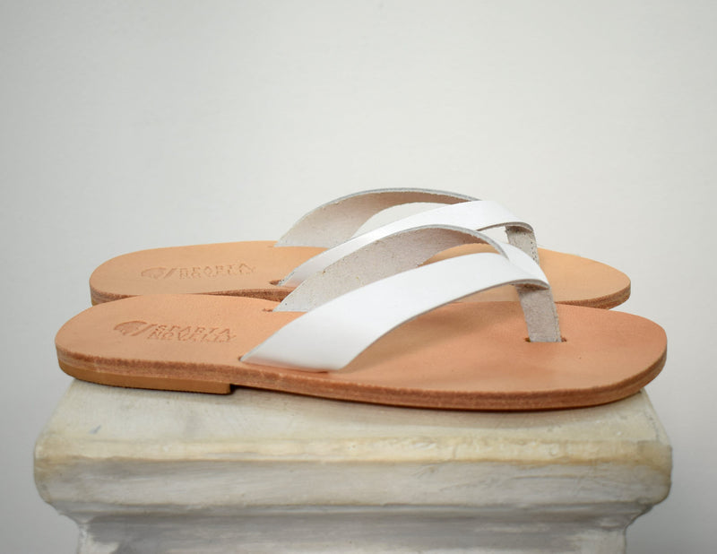 Flip flop Greek Leather sandals - slipers Men, Thongs white Color, leather sole - insole