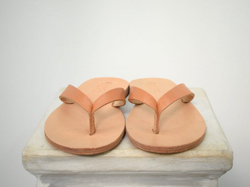 Flip flop Greek Leather sandals - slipers Men, Thongs Tan natural Color, leather sole - insole
