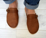 Mens leather mules.