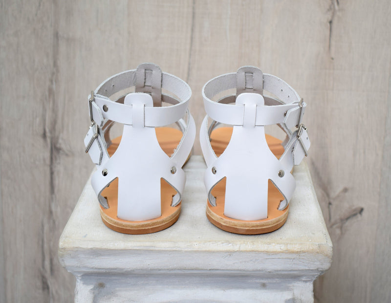 Men's Greek white Leather Sandals