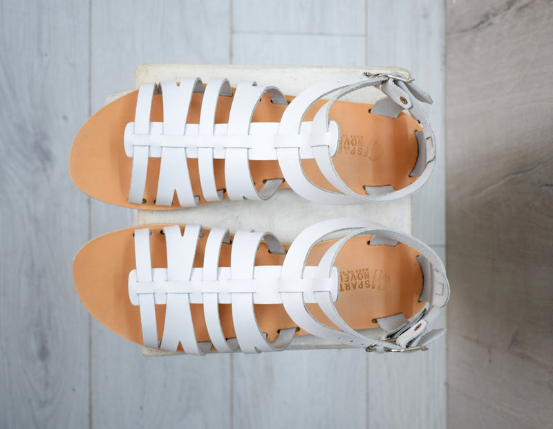 Men's Greek white Leather Sandals