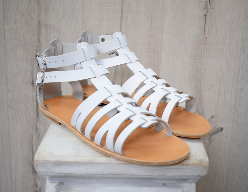 Men's Greek white Leather Sandals