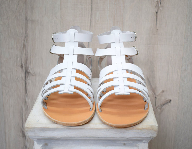 Men's Greek white Leather Sandals