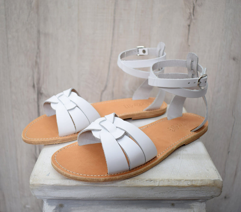 Selene Ancient Greek sandals, Handcrafted leather, boho sandals, Tan or white sandals, Astir sandals