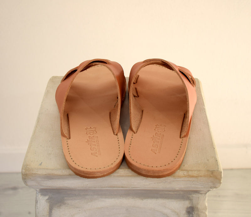 Slides Greek Men Leather Sandals.