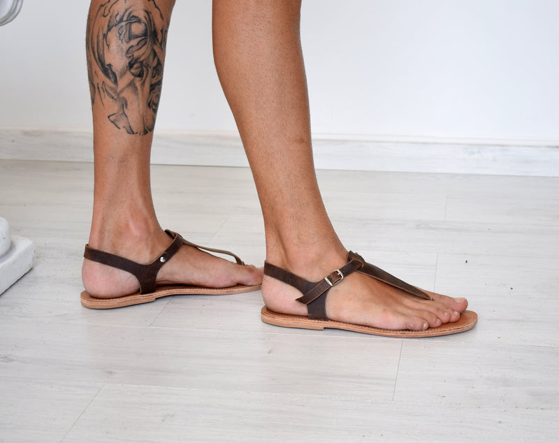 Roman sandals, brown T bar men sandals, Spartan sandals, Thongs sandals,  gladiator sandals, Ancient Greek leather sandals, SKOPELOS1