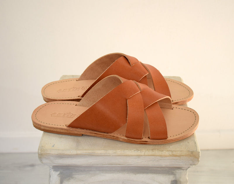 Slides Greek Men Leather Sandals.