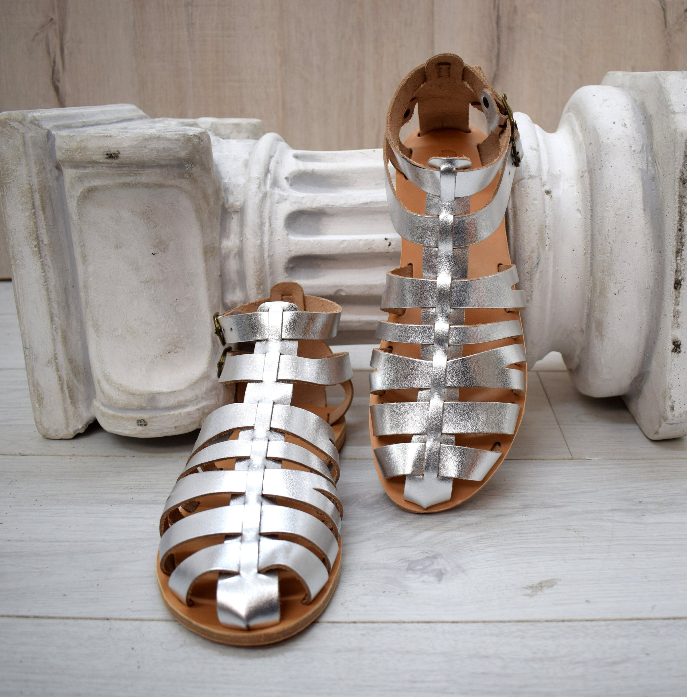 Silver Gladiator Spartan Grecian Huarache Sandals Sparta Novelty