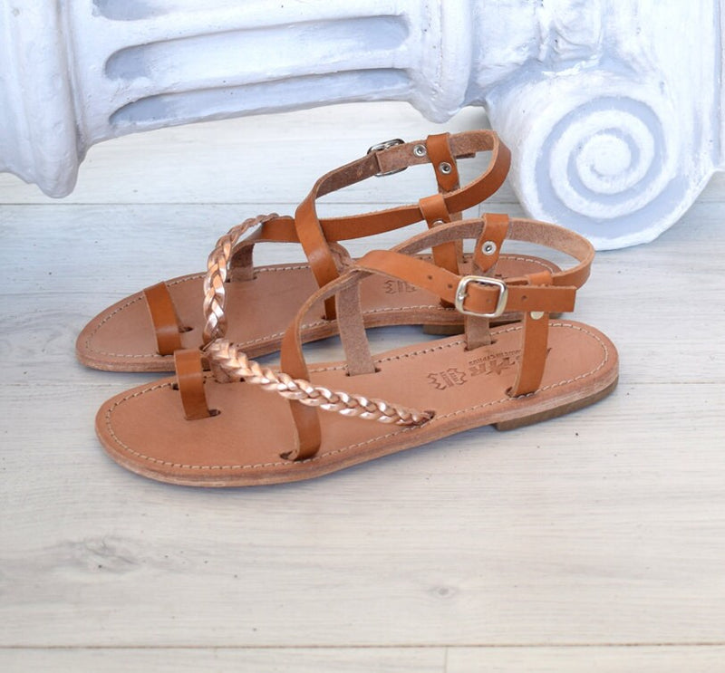 Handmade sandals, natural tan sandals, summer Ancient Greek sandals, handmade sandals, Quality Genuine Leather, ELAFONISI