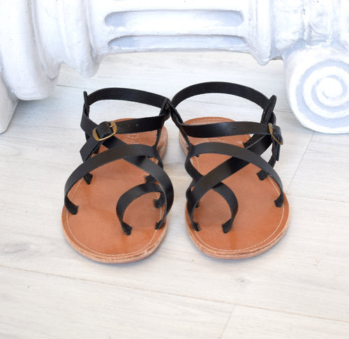 Greek sandals named Tilos in black color, Hippie handmade gladiator Spartan sandals, Astir sandals, roman sandals, ancient sandals TILOS