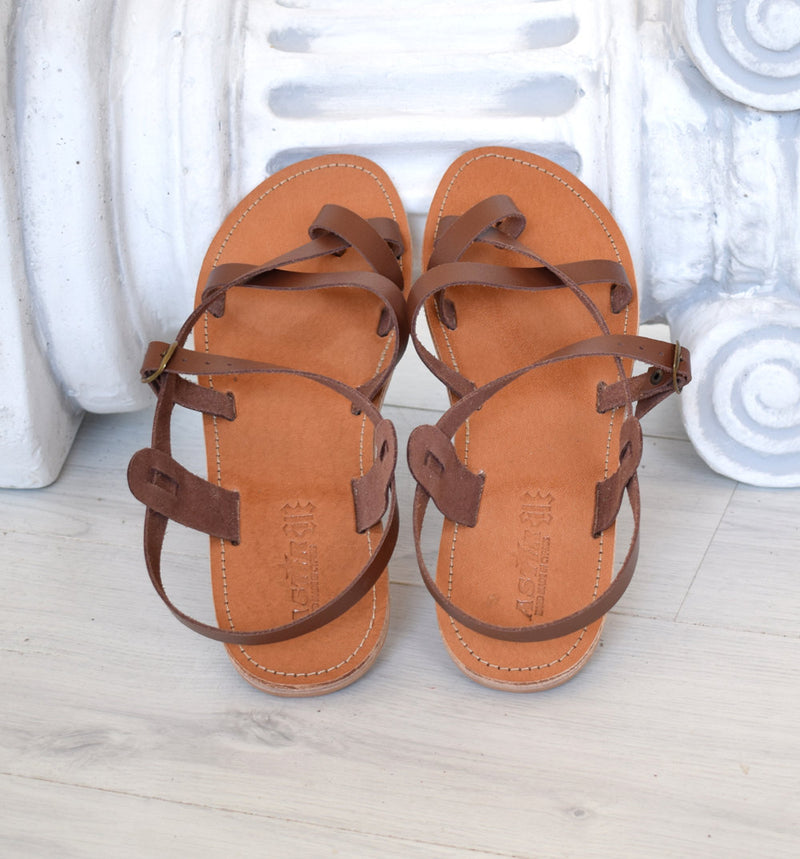Ancient Greek Spartan Genuine leather sandals, leather handmade sandals, Bohemian leather sandals, Brown sandals, TILOS
